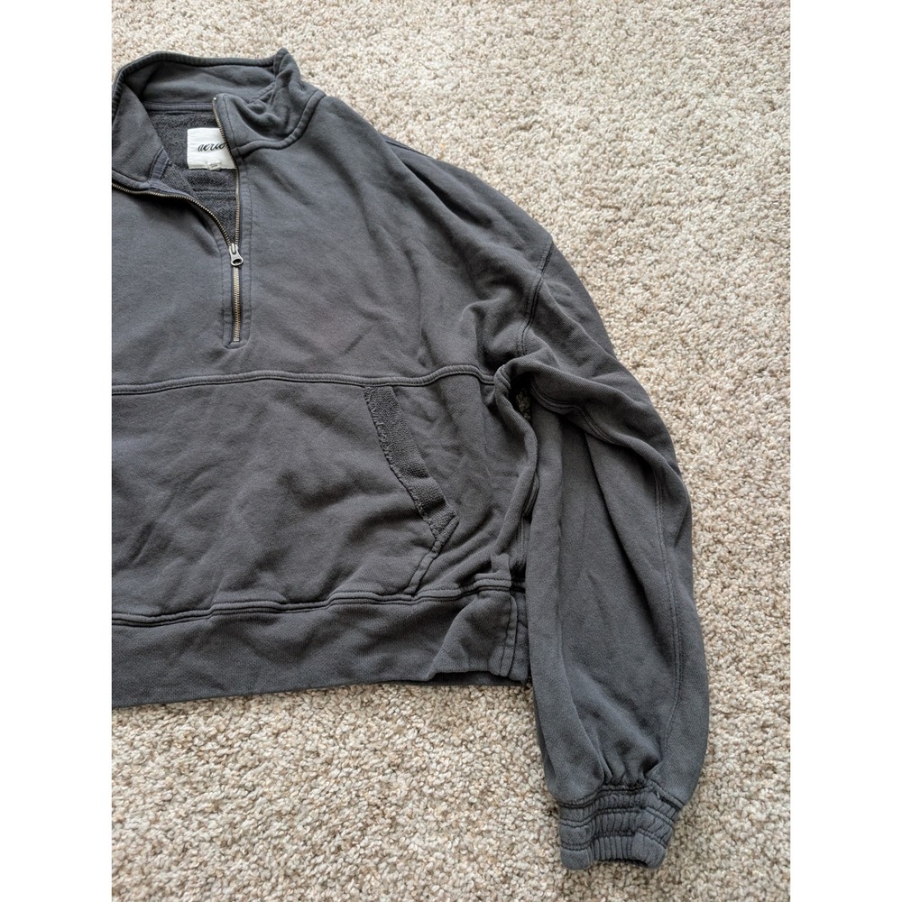 Aerie Womens Quarter Zip Sweatshirt Charcoal Grey Cropped Pullover Small - Picture 4 of 8